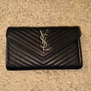 Saint Laurent Textured Black Clutch with Chain